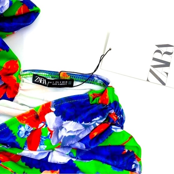 Zara Asymmetric Neckline Ruched Floral Bodysuit Blogger Fave Bold Vibrant Small - Picture 10 of 16